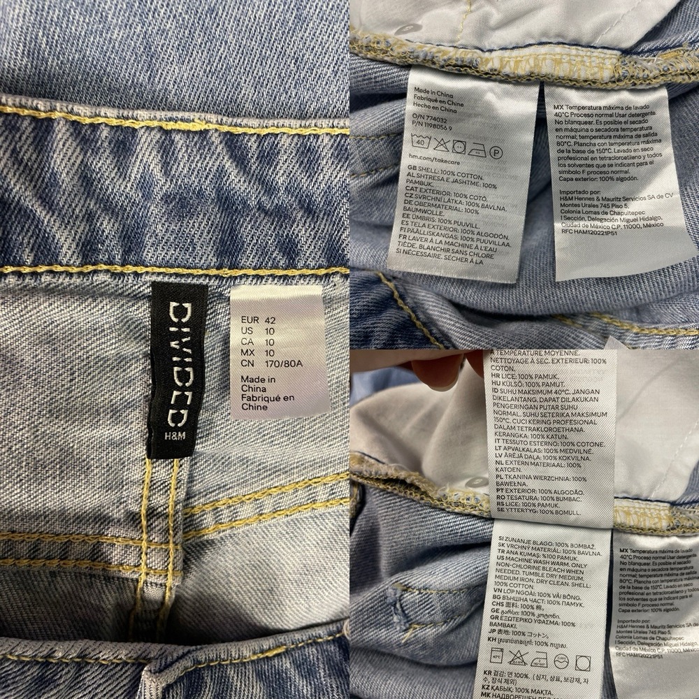 Divided H‎ & M Womens Wide Leg Jeans Waist Tie Light Wash Grunge Streetwear 10 - Picture 11 of 11